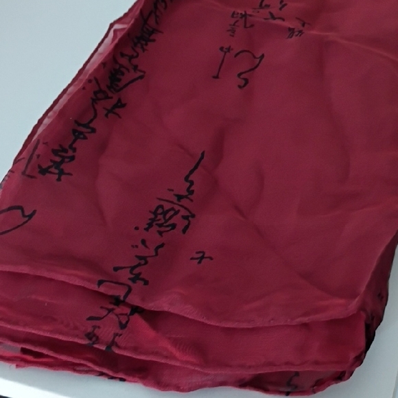 Accessories - Red Scarf with Asian Print
